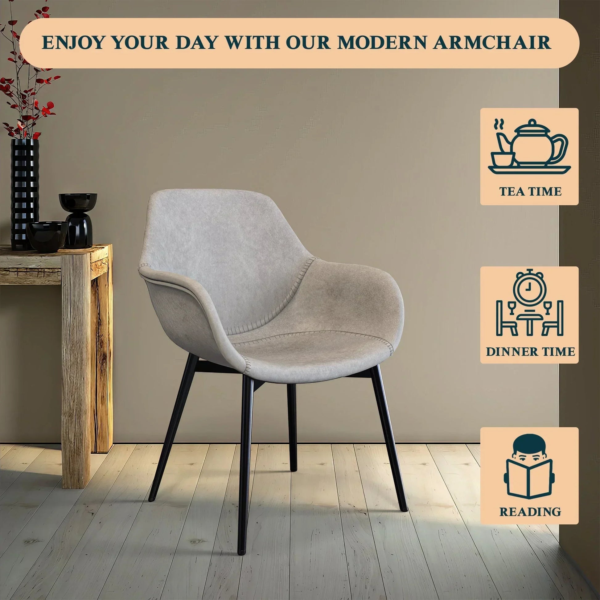 Markley Modern Leather Dining Arm Chair With Metal Legs Set of 2 - Elax Furniture