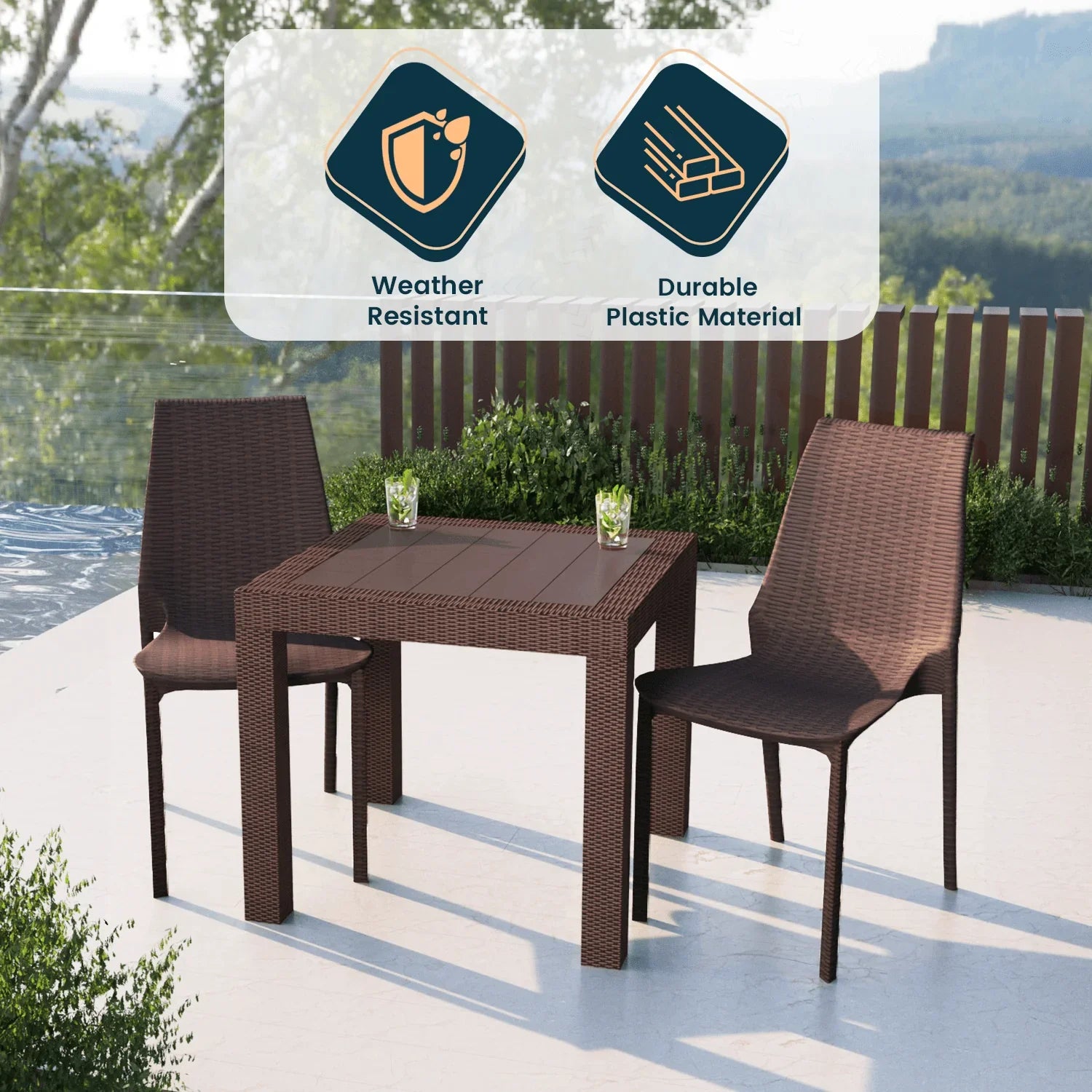 Kent Mid-Century Modern Weave Design 3-Piece Outdoor Patio Dining Set - Elax Furniture