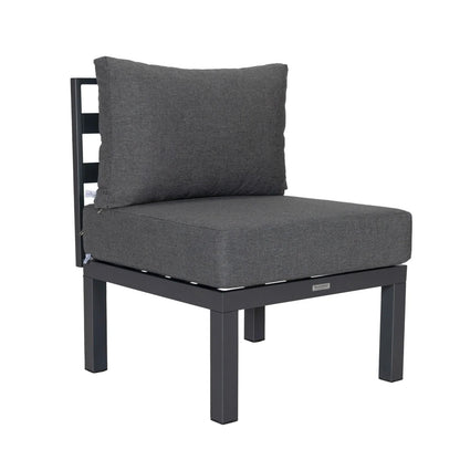 Chelsea 7-Piece Patio Sectional Set in Black Aluminum with Fire Pit Table - Elax Furniture