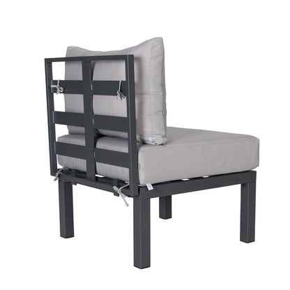 Chelsea 7-Piece Patio Sectional Set in Black Aluminum with Fire Pit Table - Elax Furniture