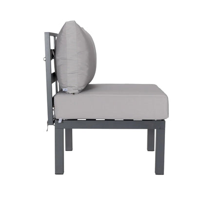 Chelsea 7-Piece Patio Sectional Set in Black Aluminum with Fire Pit Table - Elax Furniture