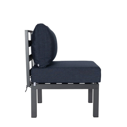 Chelsea 7-Piece Patio Sectional Set in Black Aluminum with Fire Pit Table - Elax Furniture