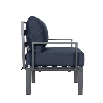 Chelsea 7-Piece Patio Sectional Set in Black Aluminum with Fire Pit Table - Elax Furniture