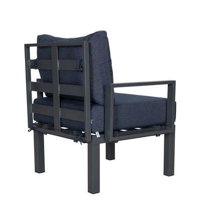 Chelsea 7-Piece Patio Sectional Set in Black Aluminum with Fire Pit Table - Elax Furniture