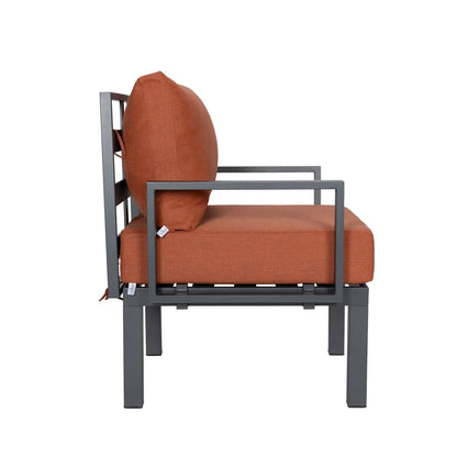 Chelsea 7-Piece Patio Sectional Set in Black Aluminum with Fire Pit Table - Elax Furniture