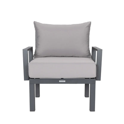 Chelsea 7-Piece Patio Sectional Set in Black Aluminum with Fire Pit Table - Elax Furniture