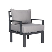 Chelsea 7-Piece Patio Sectional Set in Black Aluminum with Fire Pit Table - Elax Furniture