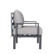 Chelsea 7-Piece Patio Sectional Set in Black Aluminum with Fire Pit Table - Elax Furniture