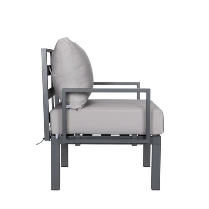 Chelsea 7-Piece Patio Sectional Set in Black Aluminum with Fire Pit Table - Elax Furniture