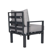 Chelsea 7-Piece Patio Sectional Set in Black Aluminum with Fire Pit Table - Elax Furniture
