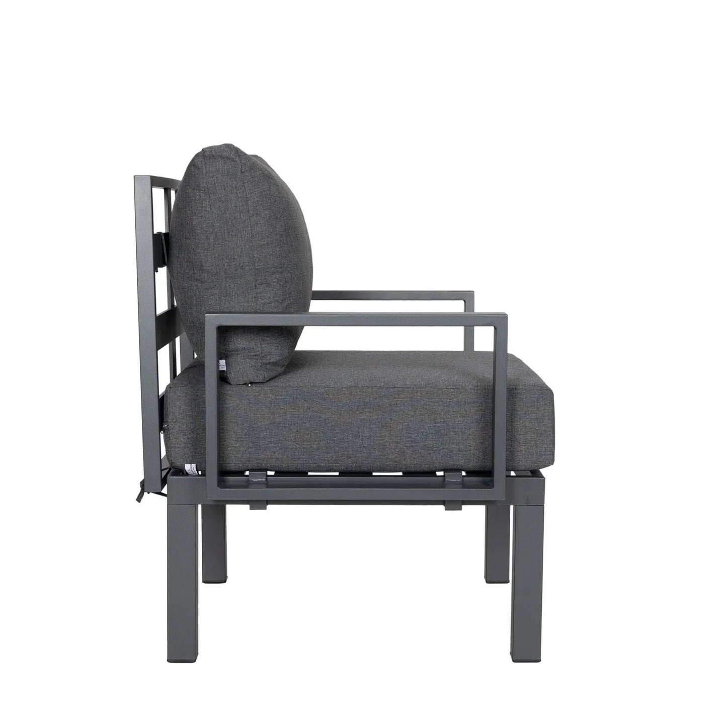 Chelsea 7-Piece Patio Sectional Set in Black Aluminum with Fire Pit Table - Elax Furniture