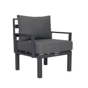 Chelsea 7-Piece Patio Sectional Set in Black Aluminum with Fire Pit Table - Elax Furniture