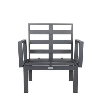 Chelsea 7-Piece Patio Sectional Set in Black Aluminum with Fire Pit Table - Elax Furniture