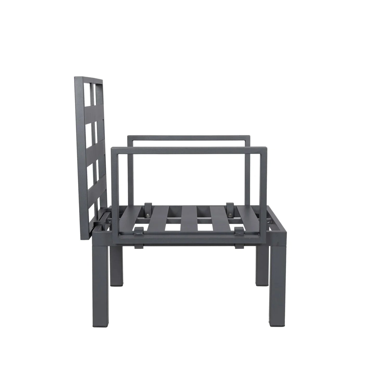 Chelsea 7-Piece Patio Sectional Set in Black Aluminum with Fire Pit Table - Elax Furniture