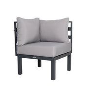 Chelsea 7-Piece Patio Sectional Set in Black Aluminum with Fire Pit Table - Elax Furniture