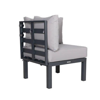 Chelsea 7-Piece Patio Sectional Set in Black Aluminum with Fire Pit Table - Elax Furniture