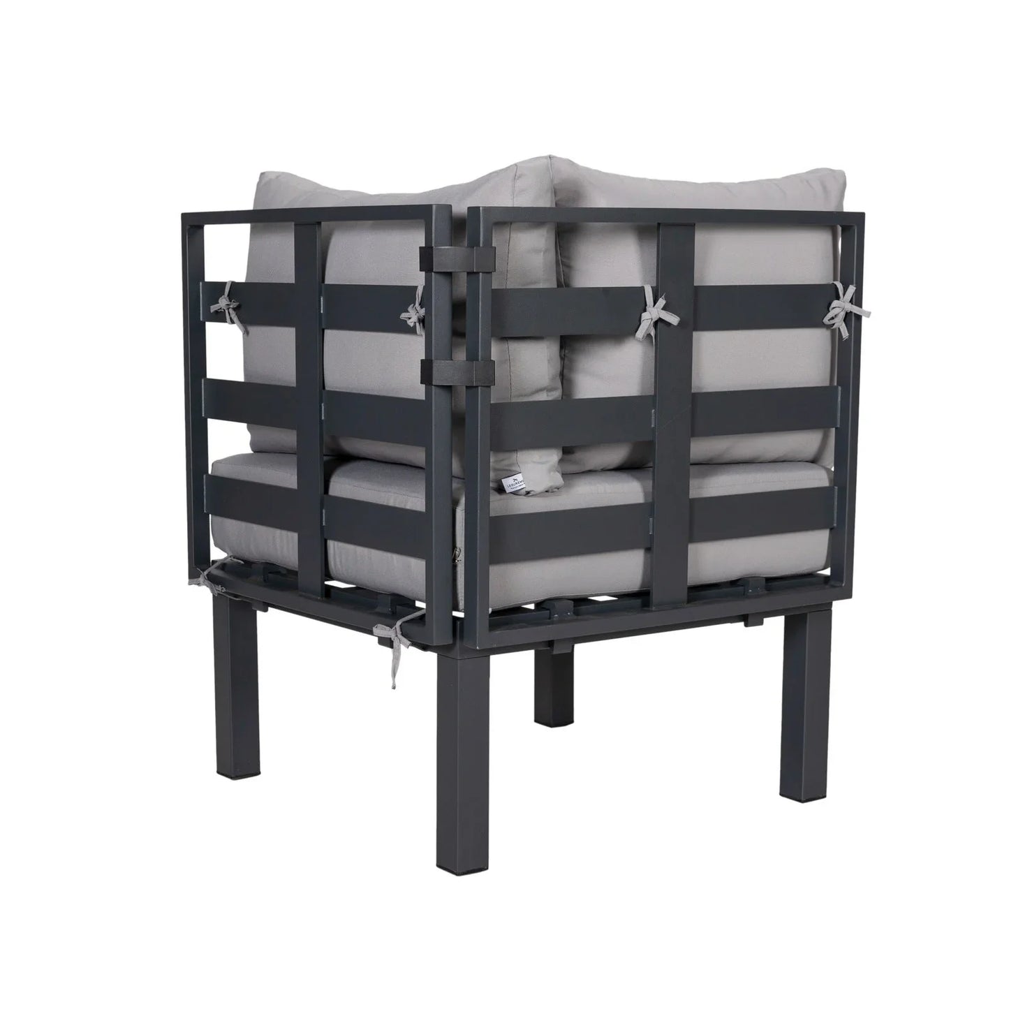 Chelsea 7-Piece Patio Sectional Set in Black Aluminum with Fire Pit Table - Elax Furniture