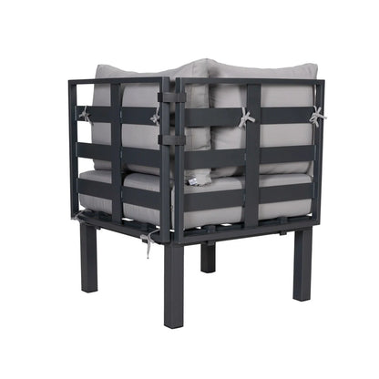 Chelsea 7-Piece Patio Sectional Set in Black Aluminum with Fire Pit Table - Elax Furniture