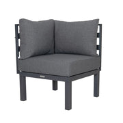 Chelsea 7-Piece Patio Sectional Set in Black Aluminum with Fire Pit Table - Elax Furniture