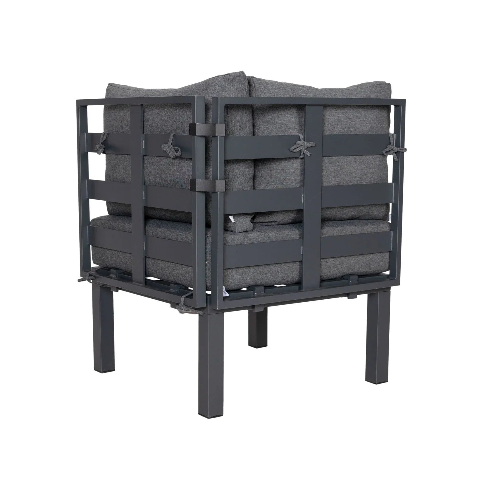 Chelsea 7-Piece Patio Sectional Set in Black Aluminum with Fire Pit Table - Elax Furniture