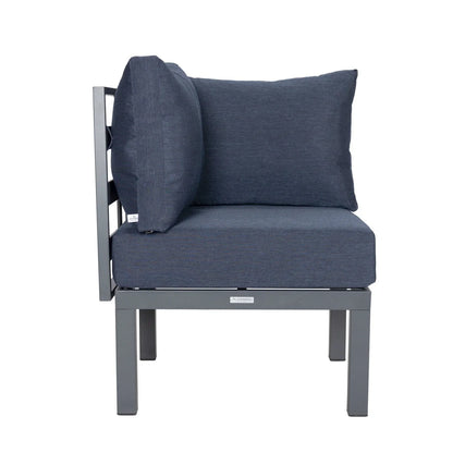 Chelsea 7-Piece Patio Sectional Set in Black Aluminum with Fire Pit Table - Elax Furniture