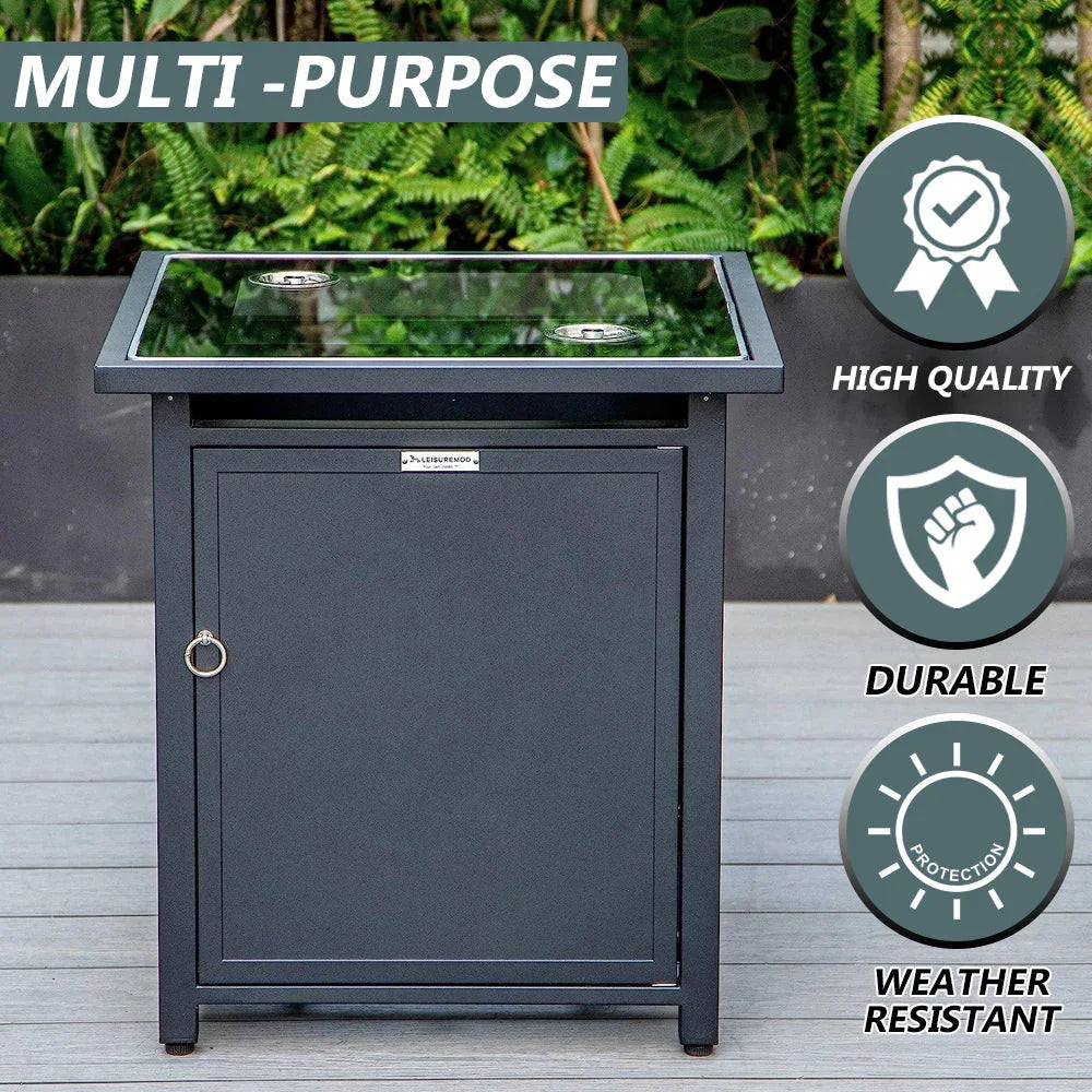 Walbrooke Modern Square Tank Holder Table with Tempered Glass Top and Powder Coated Aluminum - Elax Furniture