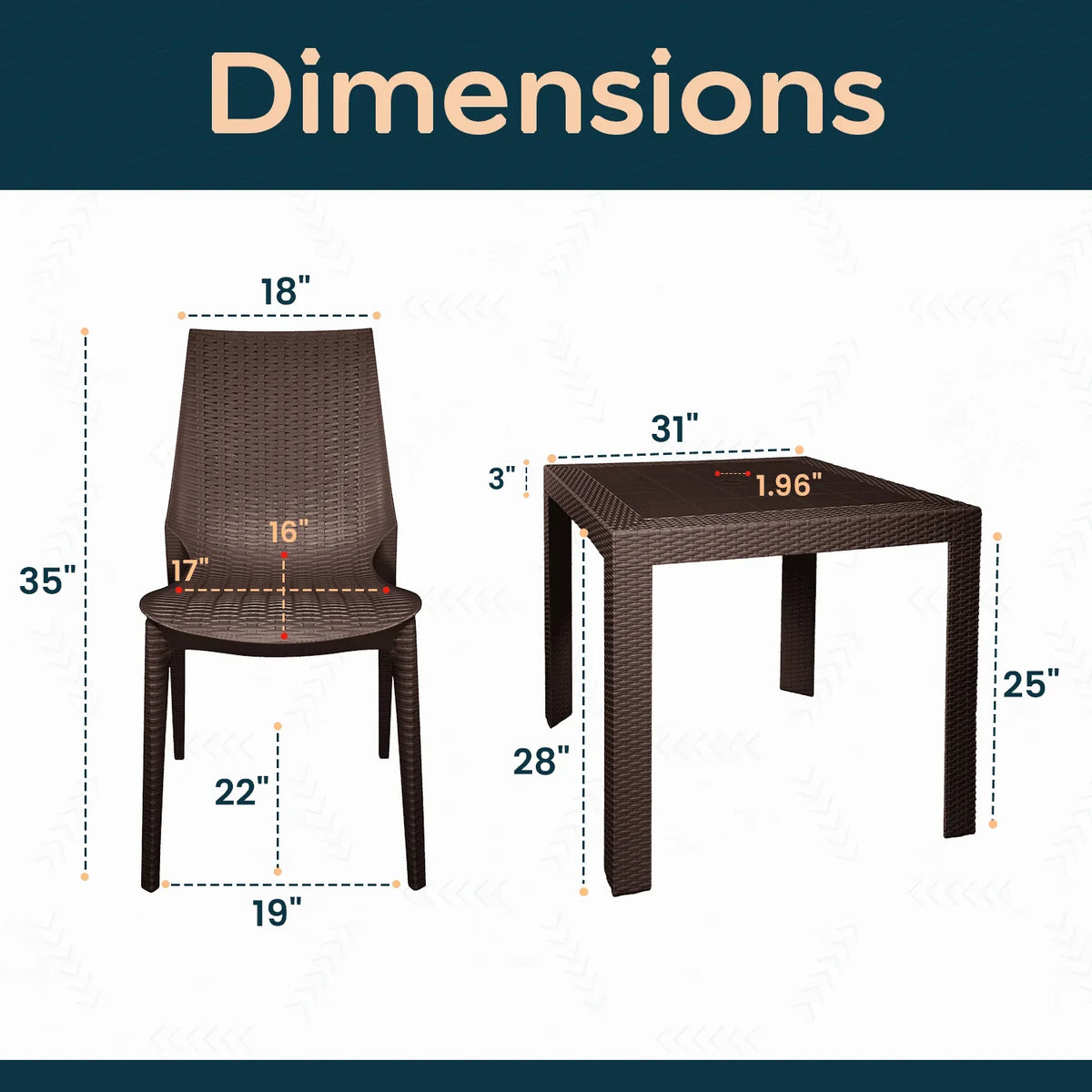 Kent Mid-Century Modern Weave Design 3-Piece Outdoor Patio Dining Set - Elax Furniture
