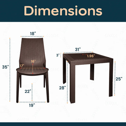 Kent Mid-Century Modern Weave Design 3-Piece Outdoor Patio Dining Set - Elax Furniture