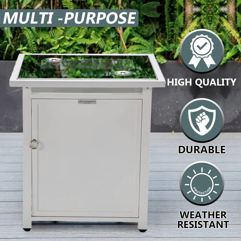 Walbrooke Modern Square Tank Holder Table with Tempered Glass Top and Powder Coated Aluminum - Elax Furniture