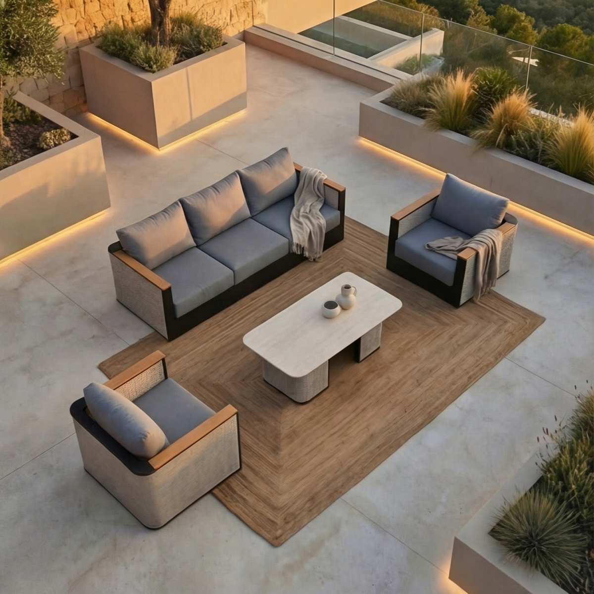 LeisureMod Arvin 4-Piece Conversation Set with Coffee Table, Sofa, and 2 Accent Chairs
