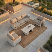 LeisureMod Arvin 4-Piece Conversation Set with Coffee Table, Sofa, and 2 Accent Chairs