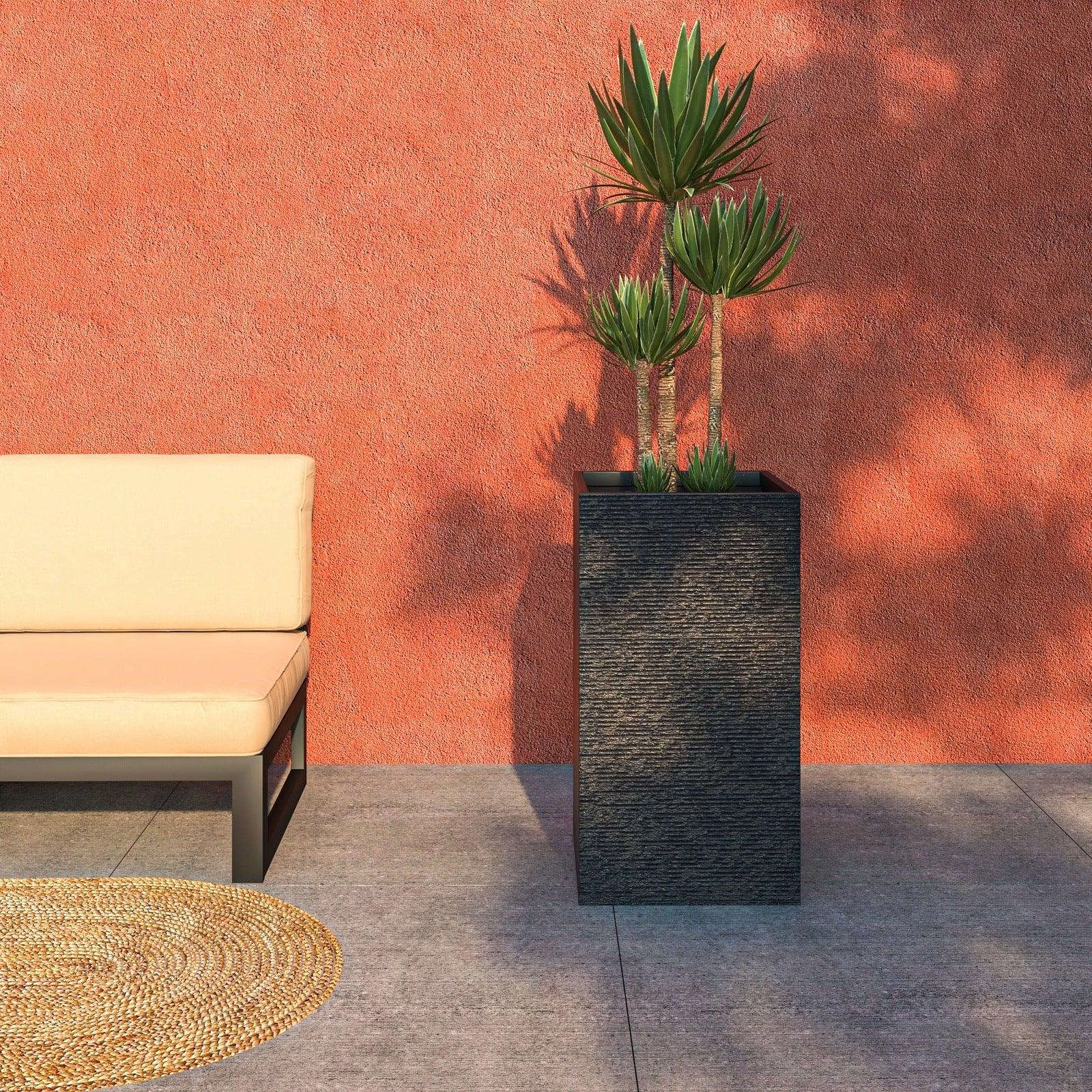 Basalt Fiberstone and MgO Clay Modern Tall Square Planter Pot for Indoor and Outdoor - Elax Furniture