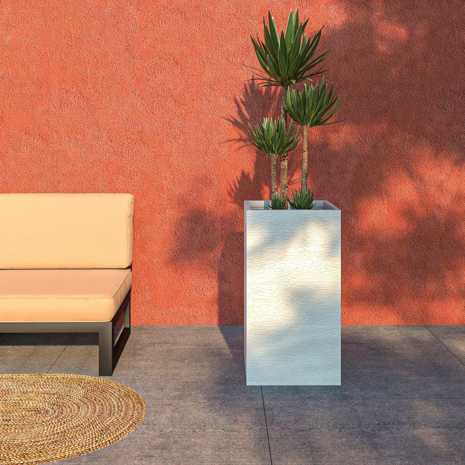 Basalt Fiberstone and MgO Clay Modern Tall Square Planter Pot for Indoor and Outdoor - Elax Furniture