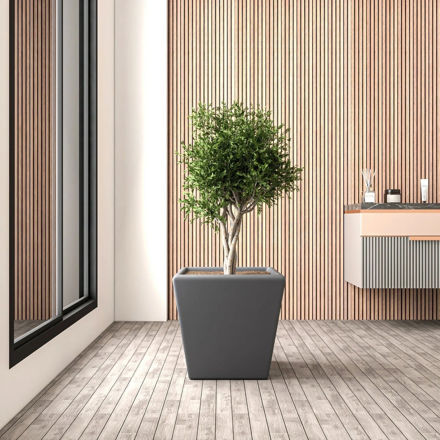 Blossom Fiberstone Tapered Square Planter Pot in Dark Grey - Elax Furniture