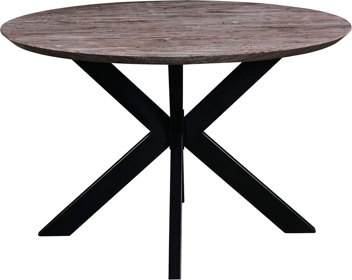Ravenna 47-Inch Solid Wood Round Dining Table X-Shape Metal Legs
