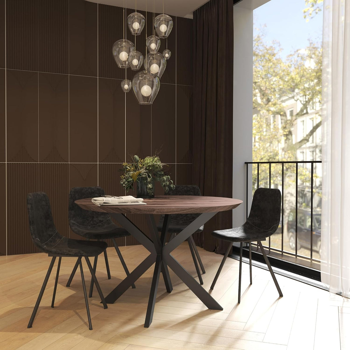 Ravenna 47-Inch Solid Wood Round Dining Table X-Shape Metal Legs