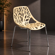 Asbury Polypropylene Dining Side Chair with Forest Cut-Out Design in Chrome