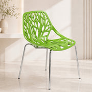 Asbury Polypropylene Dining Side Chair with Forest Cut-Out Design in Chrome
