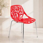Asbury Polypropylene Dining Side Chair with Forest Cut-Out Design in Chrome