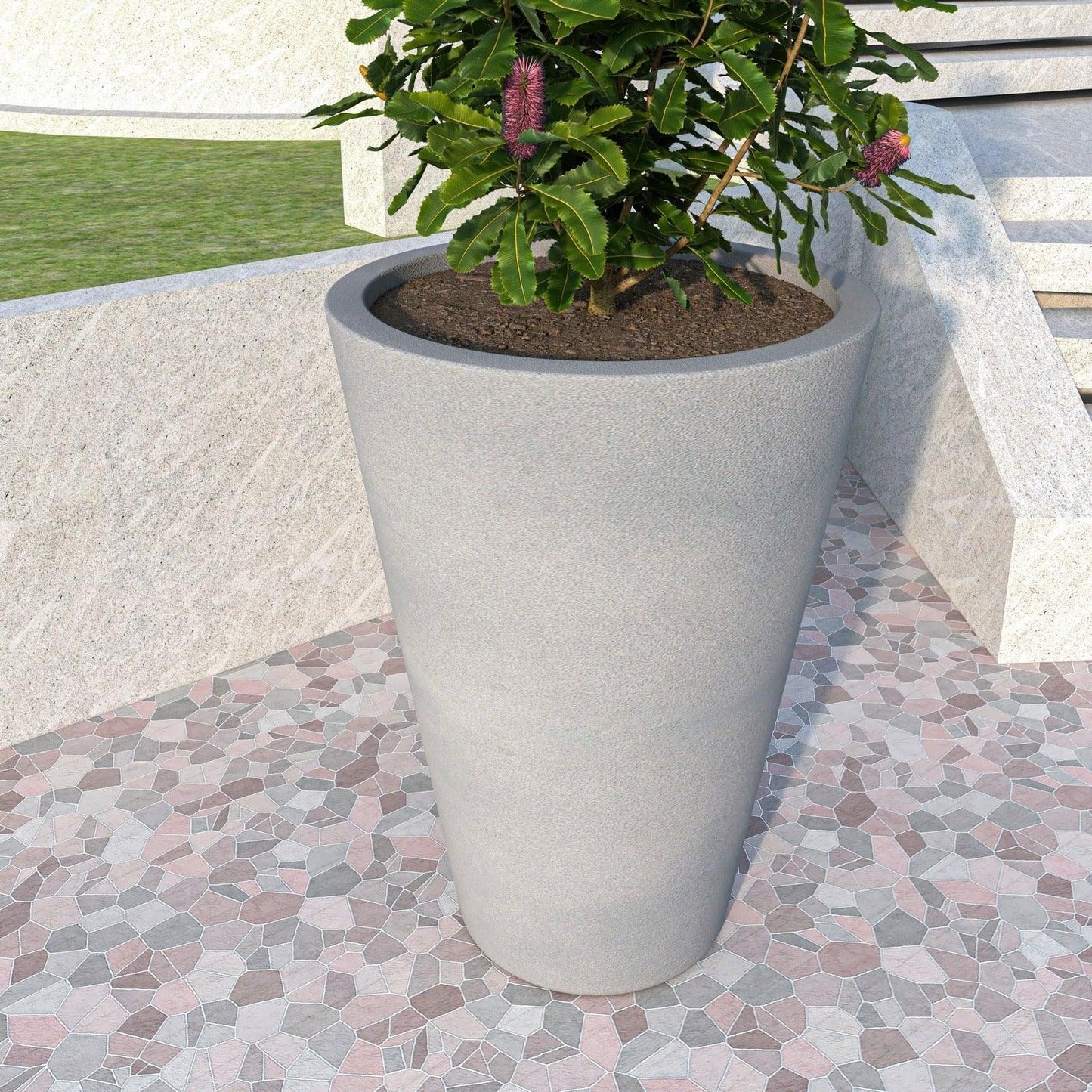 Pebble Modern Fiberstone and MGO Clay Tapered Round Planter for Indoor and Outdoor - Elax Furniture
