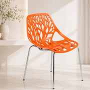 Asbury Polypropylene Dining Side Chair with Forest Cut-Out Design in Chrome