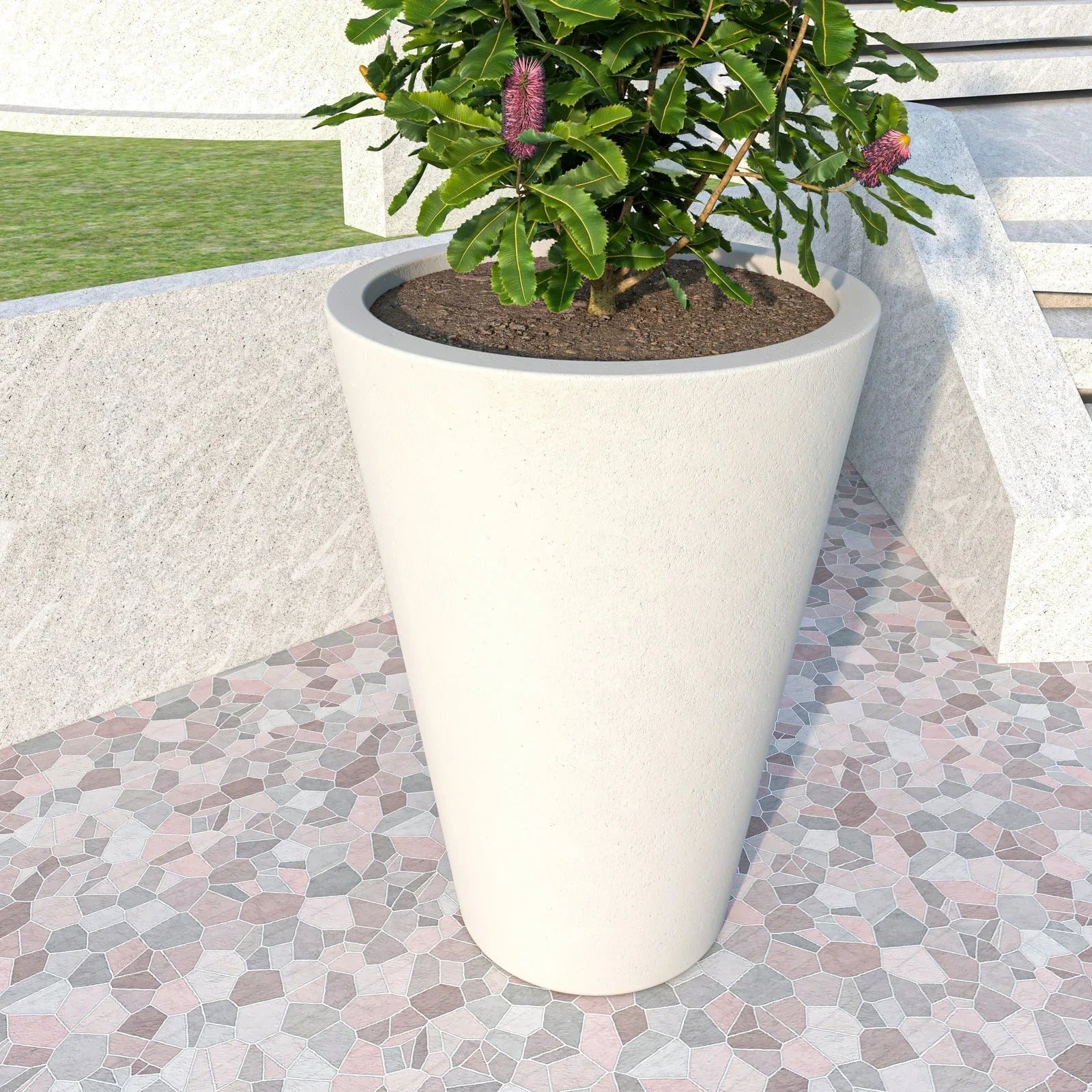 Pebble Modern Fiberstone and MGO Clay Tapered Round Planter for Indoor and Outdoor - Elax Furniture