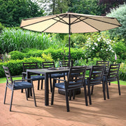 Chelsea 9-Piece Modern Outdoor Dining Set in Black Aluminum with Removable Cushions - Elax Furniture