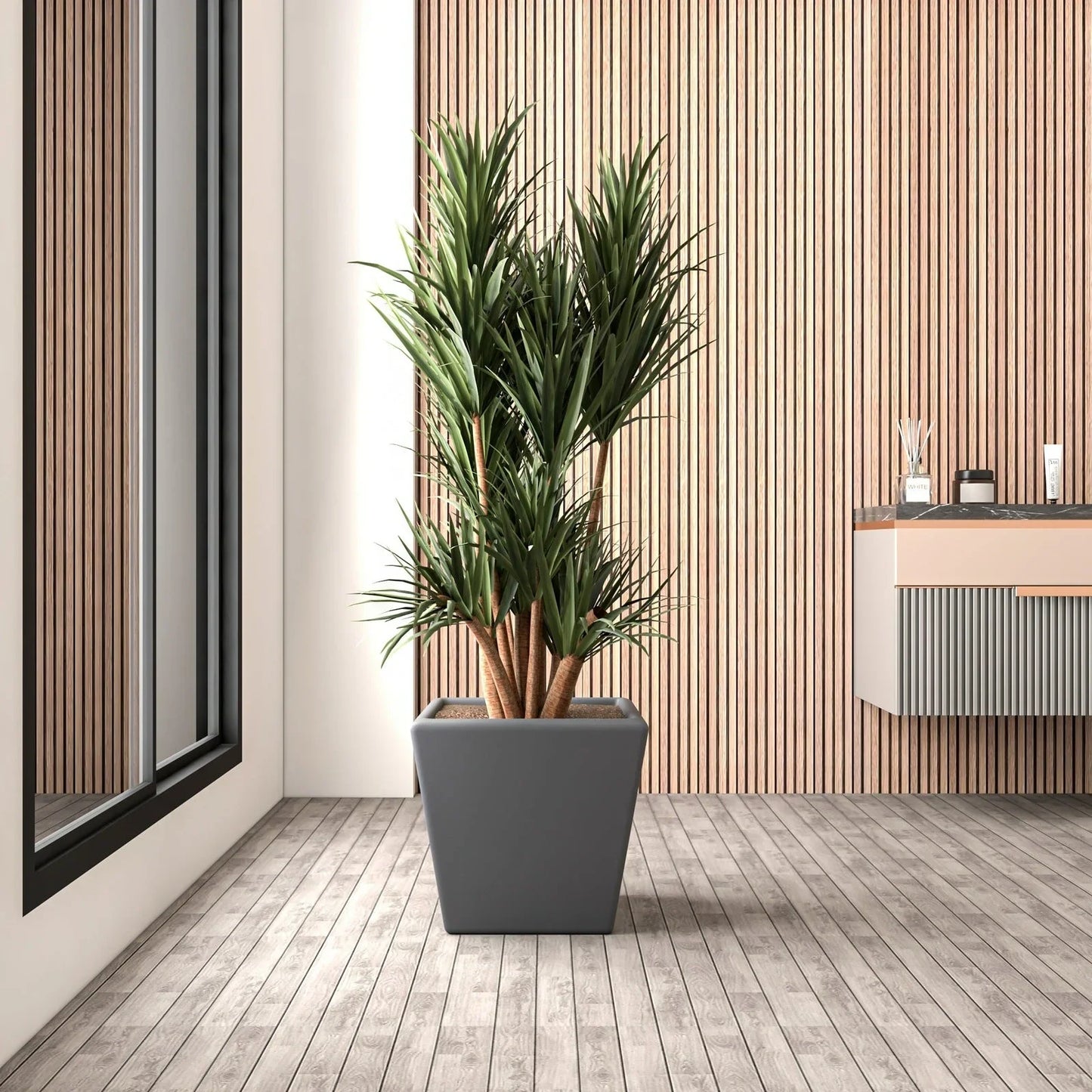 Blossom Fiberstone Tapered Square Planter Pot in Dark Grey - Elax Furniture