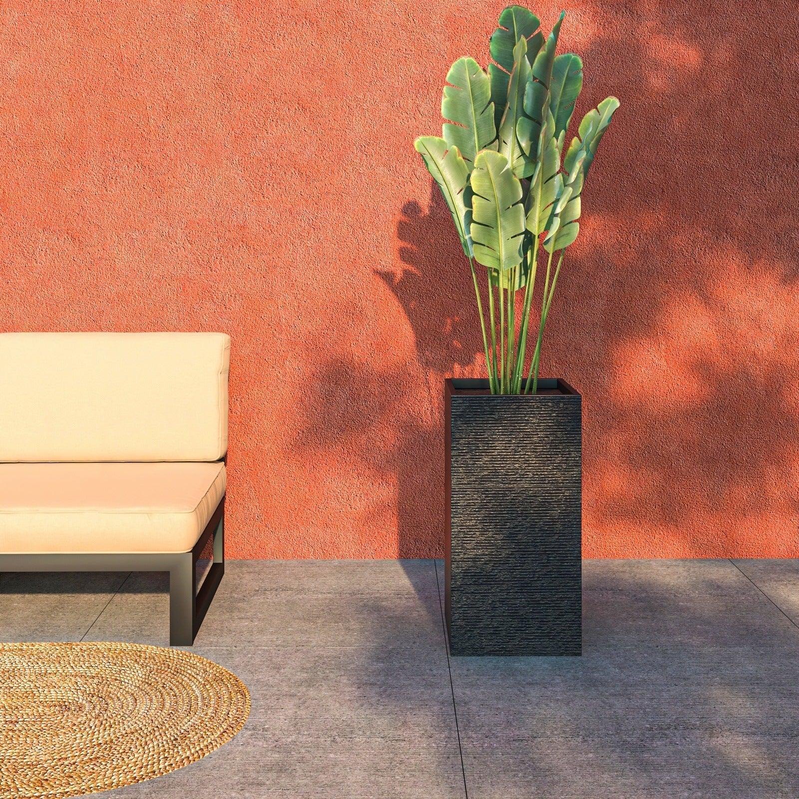 Basalt Fiberstone and MgO Clay Modern Tall Square Planter Pot for Indoor and Outdoor - Elax Furniture