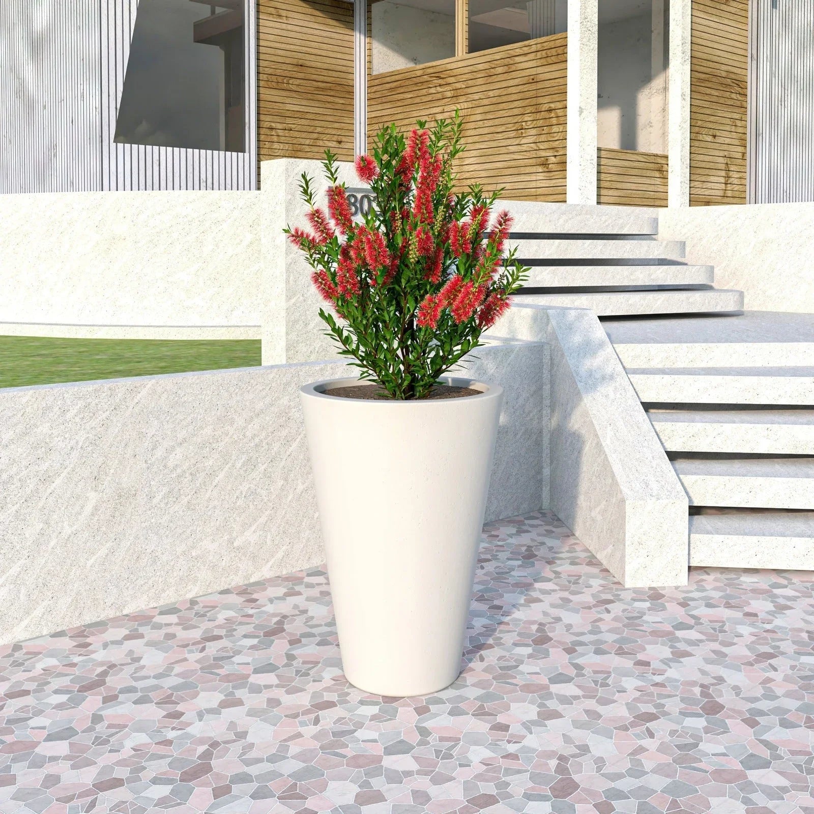 Pebble Modern Fiberstone and MGO Clay Tapered Round Planter for Indoor and Outdoor - Elax Furniture
