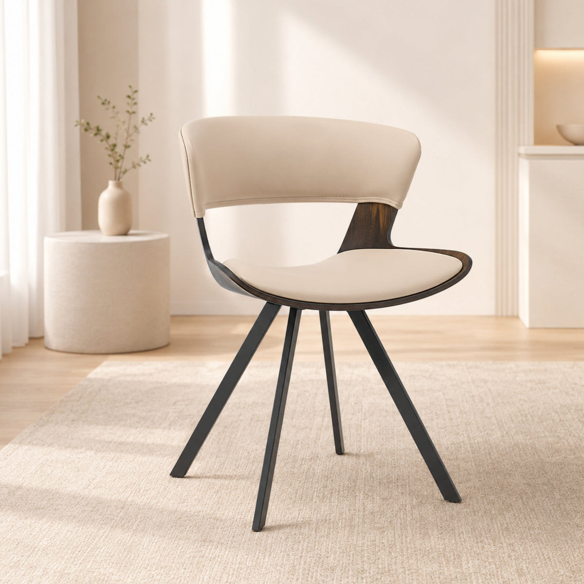 Nymia Upholstered Dining Chair With Saddle Seat Design and Iron Legs