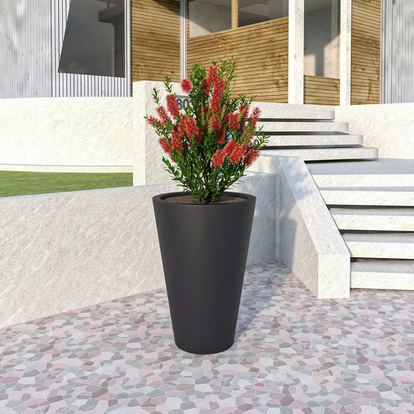 Pebble Modern Fiberstone and MGO Clay Tapered Round Planter for Indoor and Outdoor - Elax Furniture