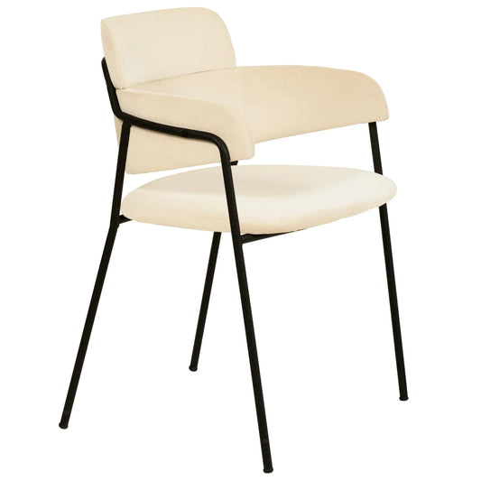 Axis Upholstered Dining Chair with Curved Open-Back and Arms and Black Stainless Steel Legs - Elax Furniture