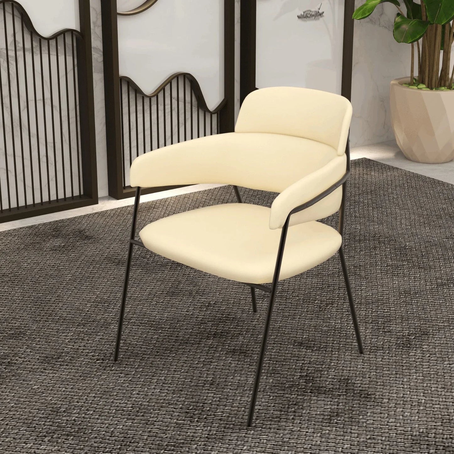 Axis Upholstered Dining Chair with Curved Open-Back and Arms and Black Stainless Steel Legs - Elax Furniture